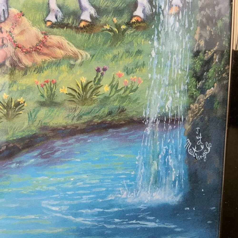 Vtg Judy Mastrangelo Sleeping Unicorn Dreams Fantasy Art Framed in Plexiglass